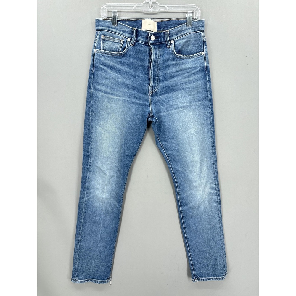 CQY Jeans Womens 29 Blue High Rise Slim Straight Button Fly Distressed Denim USA